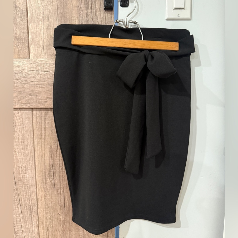 Revamped Black Tie-Waist Pencil Skirt